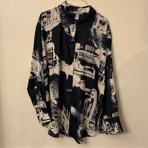 H&M Black and Cream Patterned Shirt